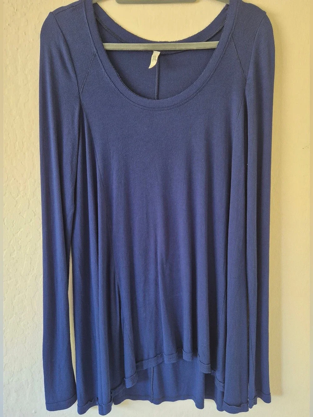 Free People Ribbed Long Sleeve Swing Tunic Top Navy Size Large Boho